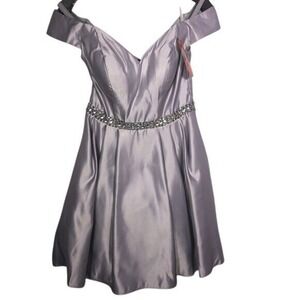 CINDY COLLECTION Satin Metallic Off the Shoulder Dress